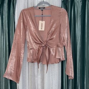 Missguided Blush Peplum Blouse w/ Tie Detail